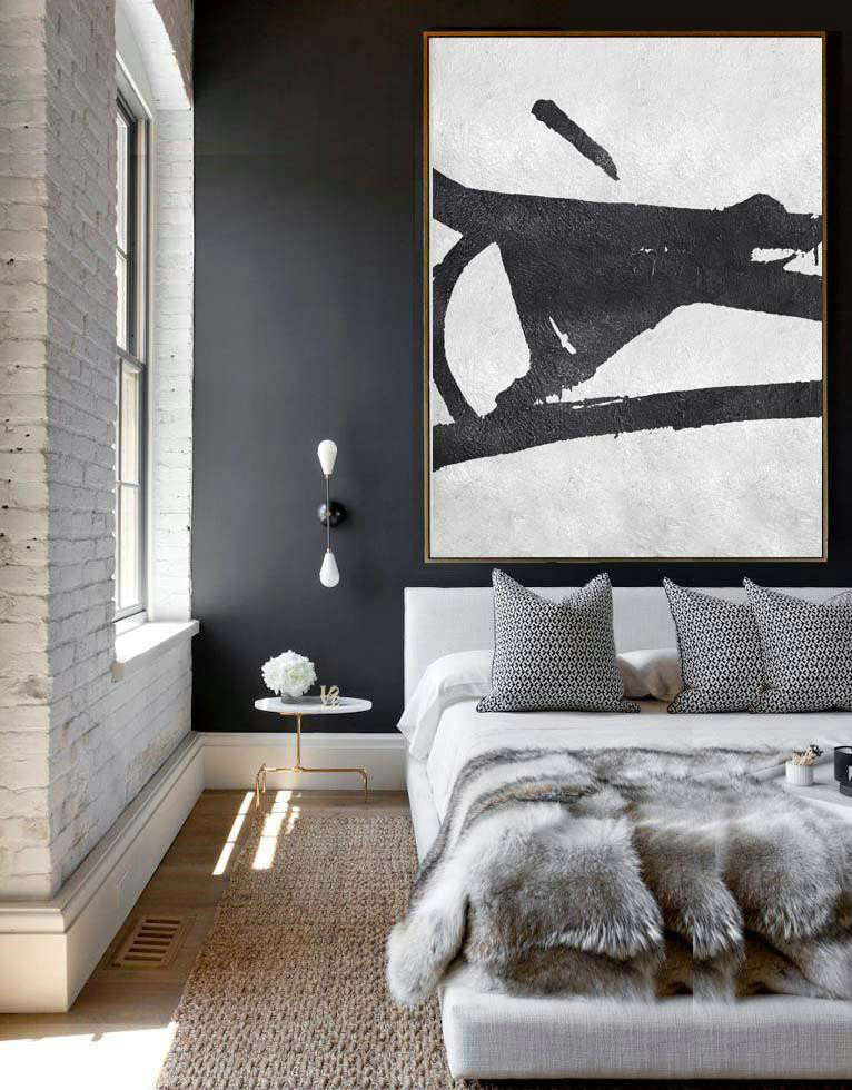 Original Art Acrylic Painting,Black And White Minimal Painting On Canvas,Modern Abstract Wall Art #V4H3 - Click Image to Close